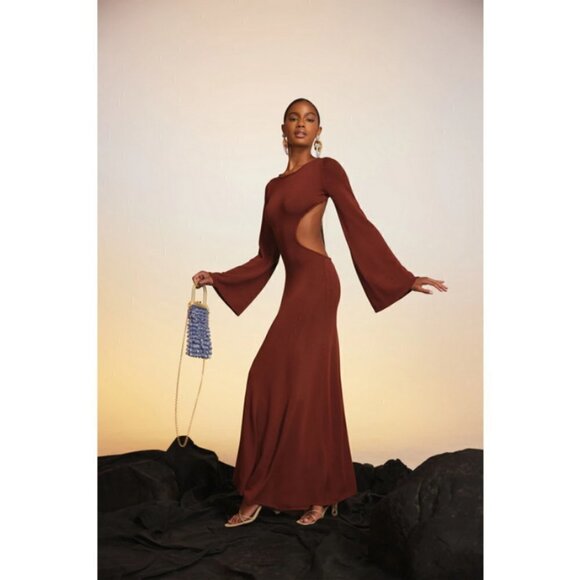 💕CULT GAIA💕 Carla Knit Dress ~ Full Length Gown Cut-Outs Ember Small NWT - Picture 2 of 16